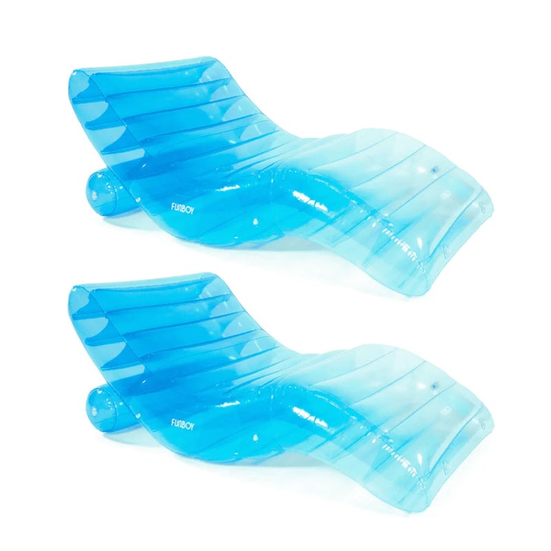 FUNBOY Giant Inflatable Luxury TriColor Blue Chaise Lounger Chair Pool Float for Adults Perfect for a Summer Pool Party Bundle Pack of 2 - Image 2