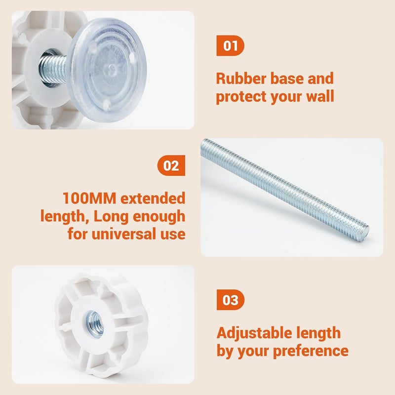 Amviner Baby Gates Pet Gates Spindle Rods 8mmM8 Replacements Parts to The Screws for Baby Gate Dog Gate Door or Stair Gate Wall Protector Threaded Screw Bolts Hardware Kit White 4 Pack - Image 4