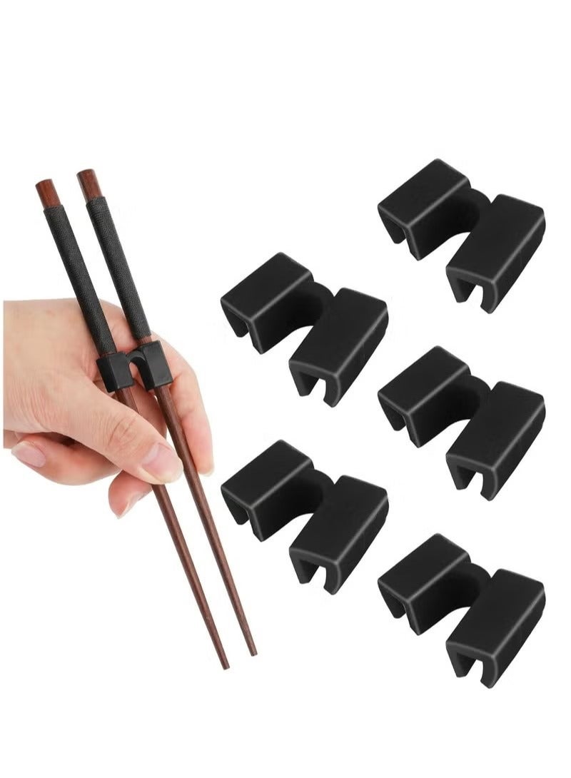 5 Pieces Reusable Chopsticks Helpers Training Chopstick Hinges Connector Practice Chinese Chopstick Helper for Adults, Kids, Beginner, Trainers (Black) - Image 1