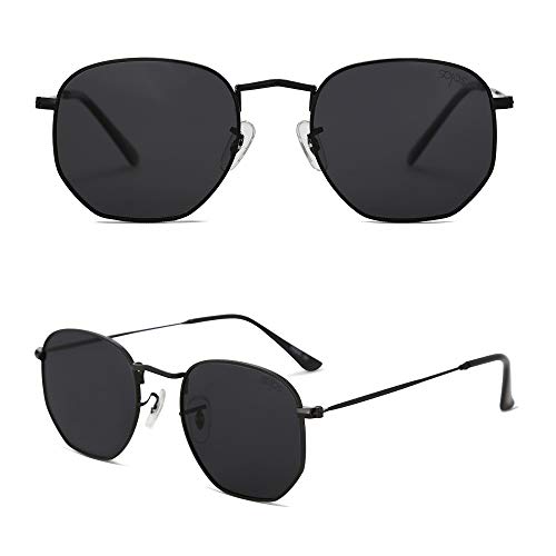 SOJOS Small Square Polarized Sunglasses for Men and Women Polygon Mirrored Lens SJ1072 with Black Frame/Grey Lens - Image 2