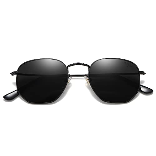 SOJOS Small Square Polarized Sunglasses for Men and Women Polygon Mirrored Lens SJ1072 with Black Frame/Grey Lens - Image 1