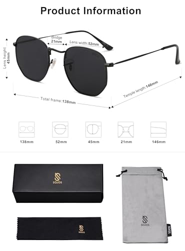 SOJOS Small Square Polarized Sunglasses for Men and Women Polygon Mirrored Lens SJ1072 with Black Frame/Grey Lens - Image 5