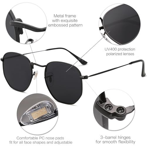 SOJOS Small Square Polarized Sunglasses for Men and Women Polygon Mirrored Lens SJ1072 with Black Frame/Grey Lens - Image 4