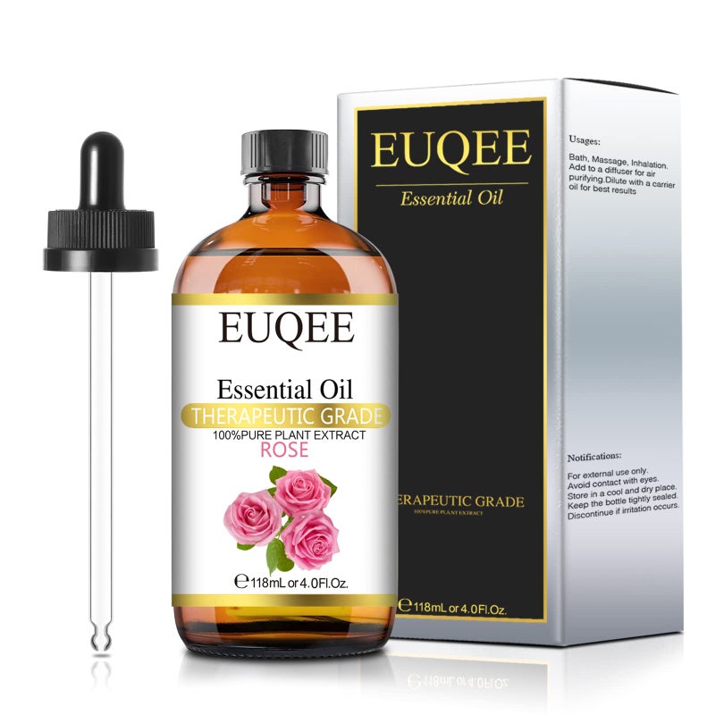 EUQEE Rose Essential Oil 118mL Large Capacity Rose Oil Premium Essential Oil with Glass Dropper for Diffuser, Soap & Candle Making, Aromatherapy - 4Fl. Oz - Image 1