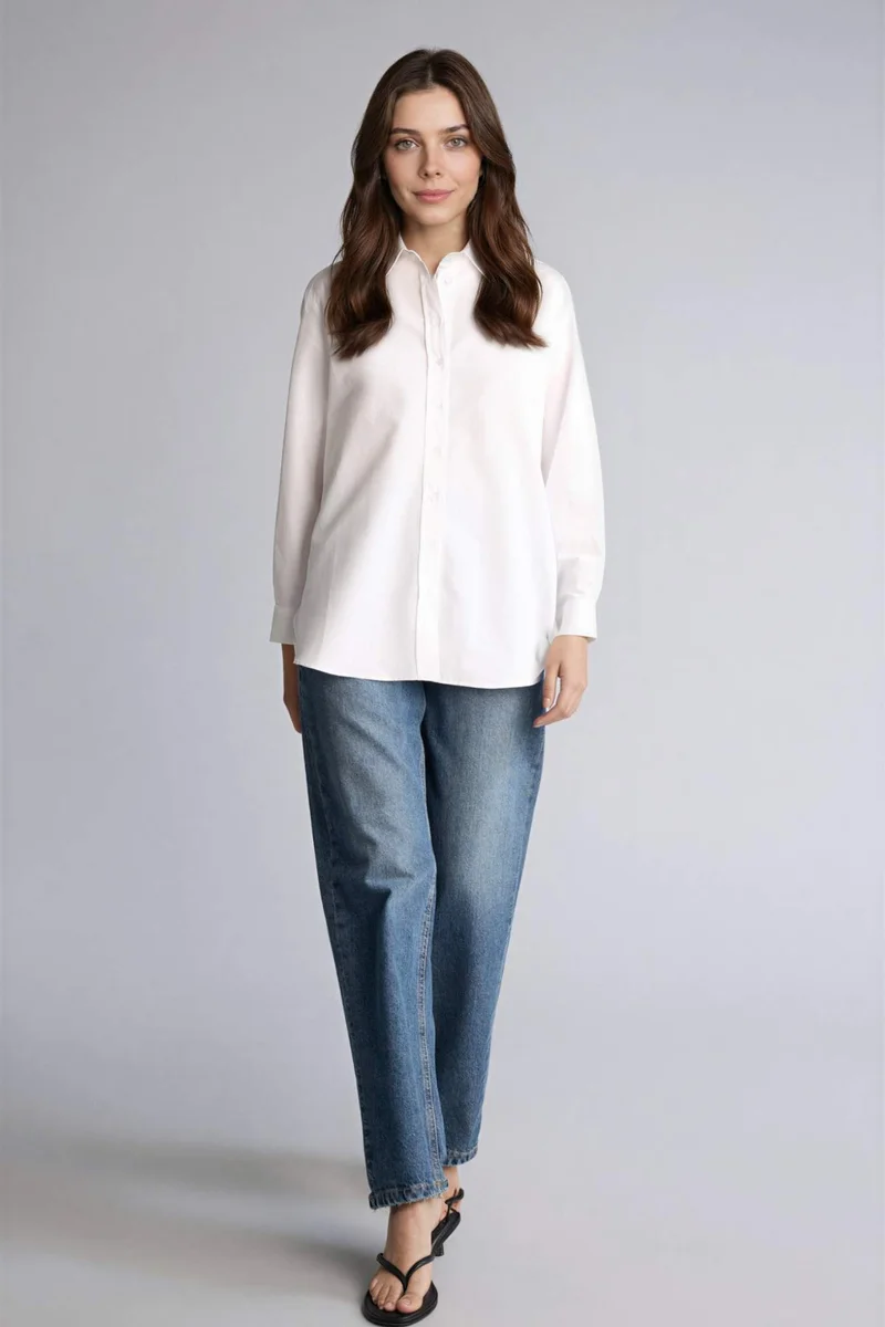 ديفاكتو Relax Fit Poplin Shirt Collar Long Sleeve Tunic