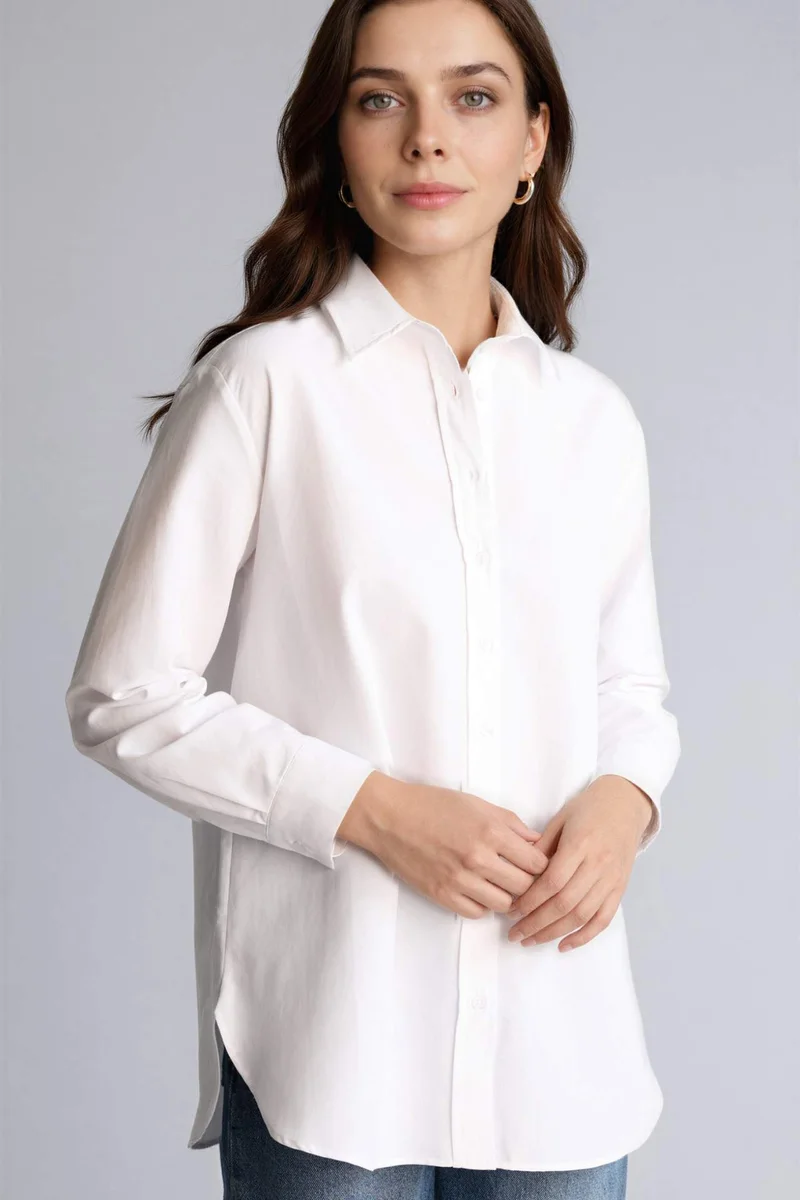 ديفاكتو Relax Fit Poplin Shirt Collar Long Sleeve Tunic