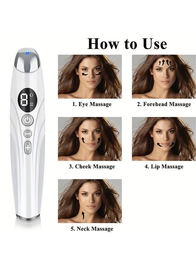 مساج العينين والشفاه الأبيض مع ضوء ملون واهتزاز، جهاز تجميل بشحن عبر USB، أفضل هدية - Image 3