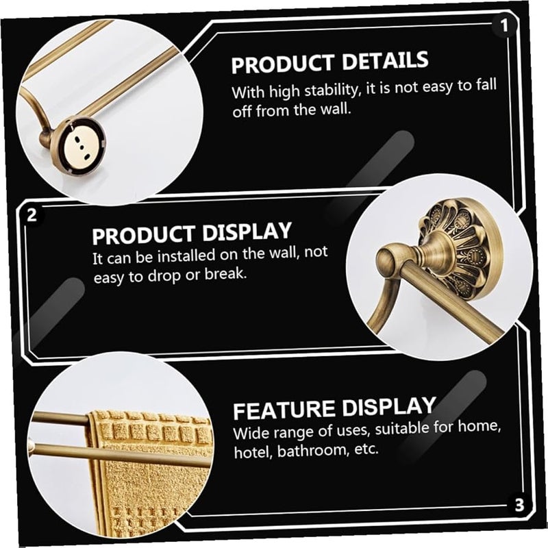 Bronzed Brass Double Towel Rack Wall Mounted with Embossed Round Base Bathroom Storage Bar - Image 3