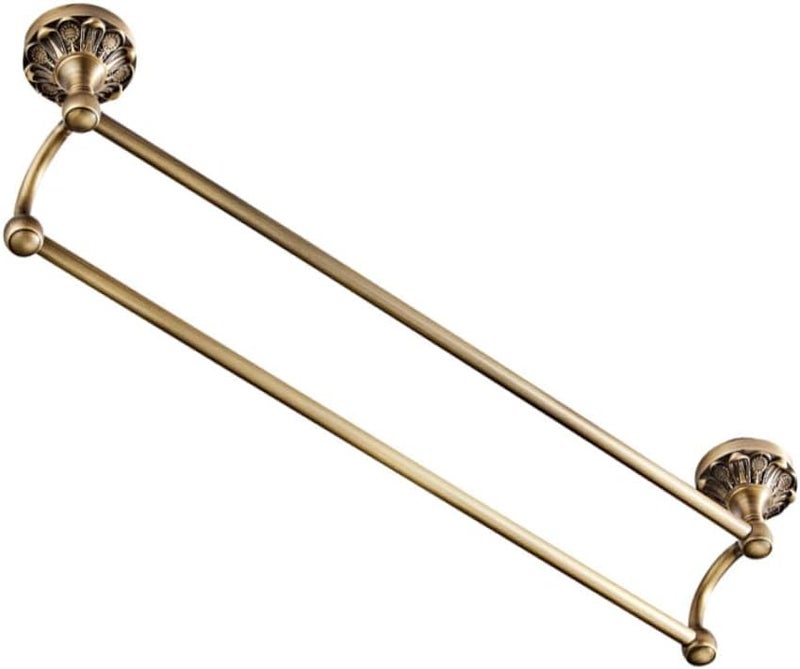 Bronzed Brass Double Towel Rack Wall Mounted with Embossed Round Base Bathroom Storage Bar - Image 1