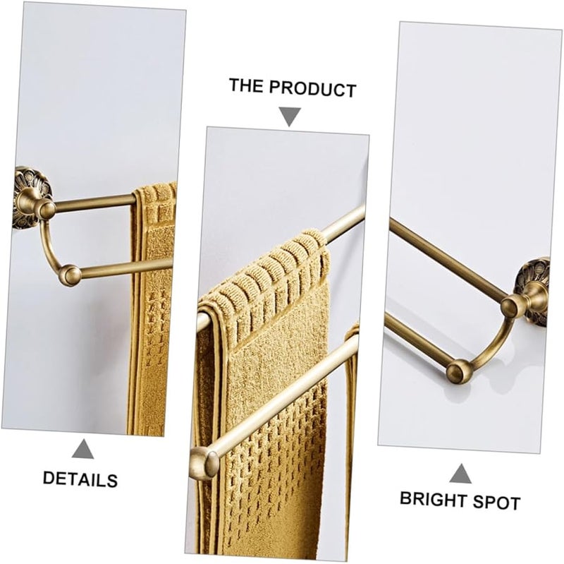 Bronzed Brass Double Towel Rack Wall Mounted with Embossed Round Base Bathroom Storage Bar - Image 4