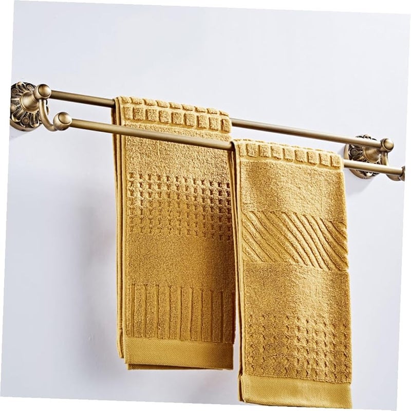 Bronzed Brass Double Towel Rack Wall Mounted with Embossed Round Base Bathroom Storage Bar - Image 5