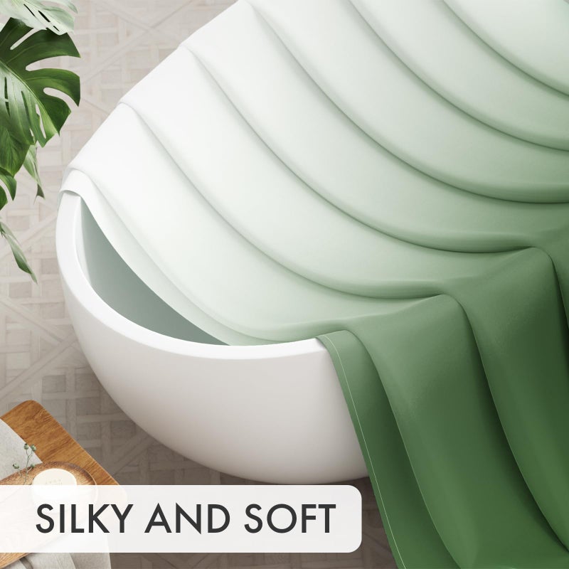 AmazerBath Fabric Shower Curtain Set, Ombre Grass Green Curtain with 12 Curtain Hooks, Rustic Cloth Green and White, Cute Washable Bathroom Shower Curtain, 72x72 Inches - Image 3