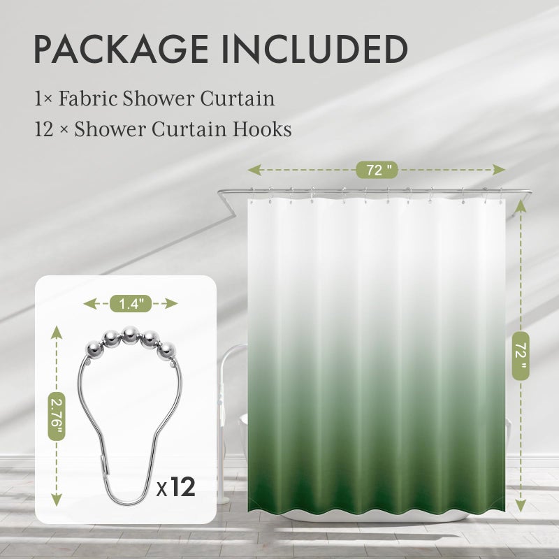 AmazerBath Fabric Shower Curtain Set, Ombre Grass Green Curtain with 12 Curtain Hooks, Rustic Cloth Green and White, Cute Washable Bathroom Shower Curtain, 72x72 Inches - Image 4