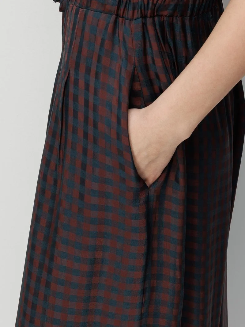 ميكسراي MIXRAY Wide Leg Plaid Salwar Pants with Drawstring Waist