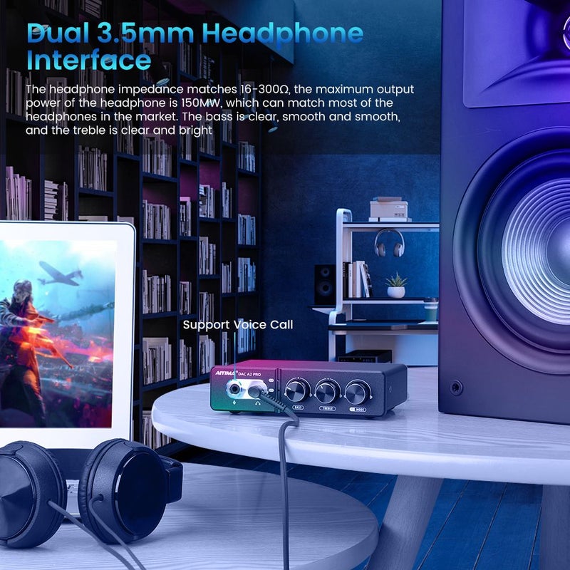 Aiyima Dac-a2 Pro Mini Headphone Amplifier Decoder, USB Gaming DAC for PS5 - Image 5