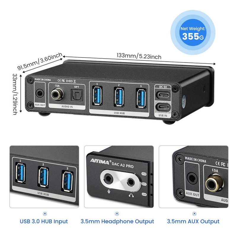 Aiyima Dac-a2 Pro Mini Headphone Amplifier Decoder, USB Gaming DAC for PS5 - Image 3