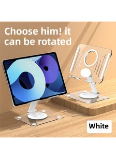 Acrylic Flat Stand 360-degree Rotating Desktop Stand Multi-function Live Stand Folding Lazy Support Frame-Color:262 Acrylic Rotating Tablet Stand: White