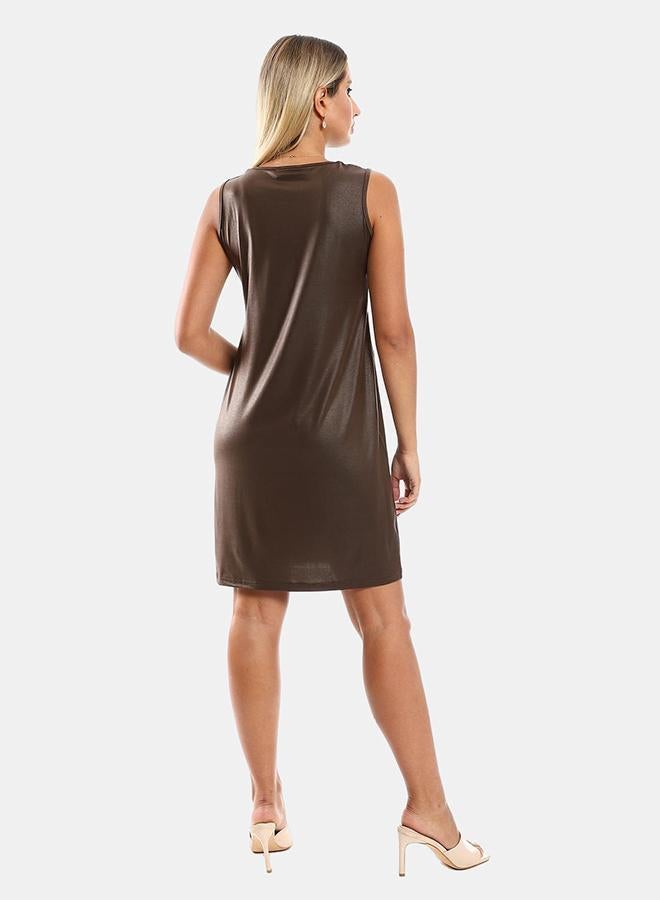 kady Jamila Women V Neck Solid Pattern Short Dress ,brown-XXL - Image 3