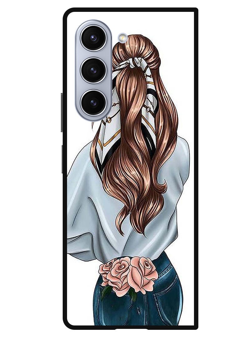 Theodor Protective Case Anti Scratch Shock Proof Bumper Cover For Samsung Galaxy Z Fold 5 Pink Rose Girl - Image 1