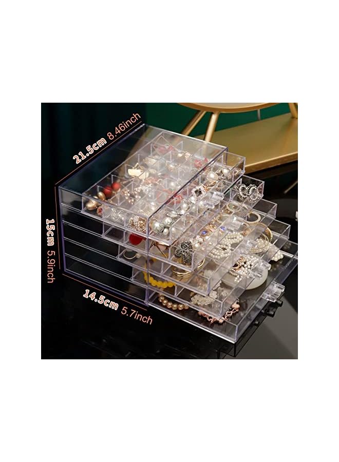 Antole Acrylic Jewelry Box Earring Storage Box with 5 Drawers Clear Acrylic Jewelry Box for Women,Stackable Velvet Earring Display Case Earrings with 120 Small Compartments Boxes - Image 3