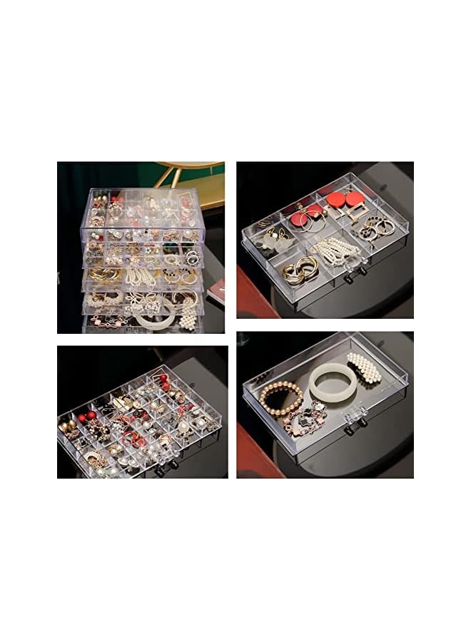 Antole Acrylic Jewelry Box Earring Storage Box with 5 Drawers Clear Acrylic Jewelry Box for Women,Stackable Velvet Earring Display Case Earrings with 120 Small Compartments Boxes - Image 2