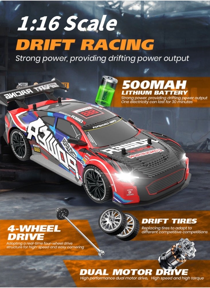Harvestoy 1:16 Scale Drifting RC Cars, 2.4GHz 4WD RC Race Car, 30km/h High-Speed Remote Control Drift Car Vehicle, Racing Sport for Boys Girls Kids-2 USB Rechargeable Batteries,gitfs for kids  - Image 2