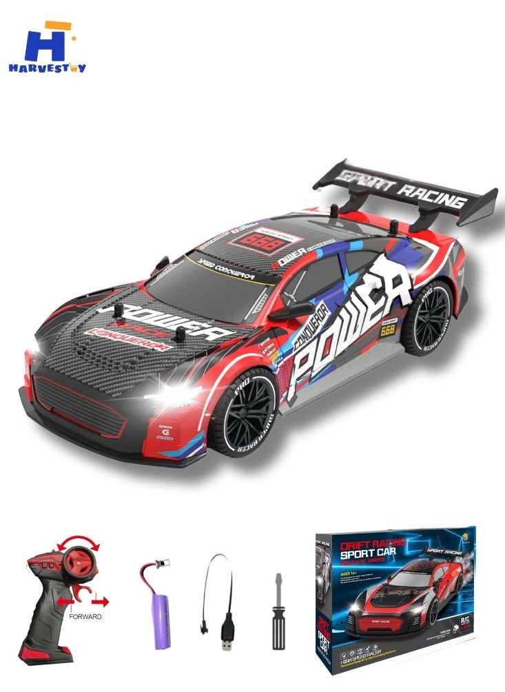 Harvestoy 1:16 Scale Drifting RC Cars, 2.4GHz 4WD RC Race Car, 30km/h High-Speed Remote Control Drift Car Vehicle, Racing Sport for Boys Girls Kids-2 USB Rechargeable Batteries,gitfs for kids  - Image 1