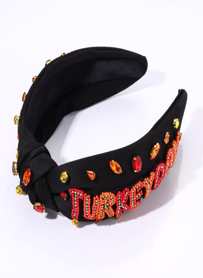 NVENF Thanksgiving Headband for Women Beaded Turkey Fall Headband Accessories Jeweled Pearl Rhinestone Knotted Hairband Autumn Fall Thanksgiving Hair Accessory Outfits Holiday Gifts (HAPPY TURKEYDAY 2) - Image 2