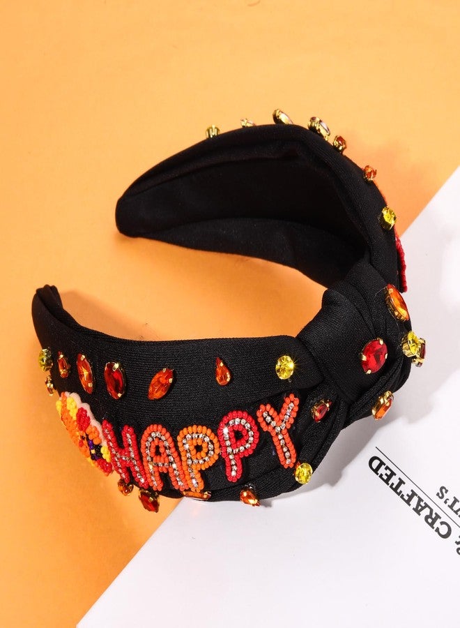 NVENF Thanksgiving Headband for Women Beaded Turkey Fall Headband Accessories Jeweled Pearl Rhinestone Knotted Hairband Autumn Fall Thanksgiving Hair Accessory Outfits Holiday Gifts (HAPPY TURKEYDAY 2) - Image 4