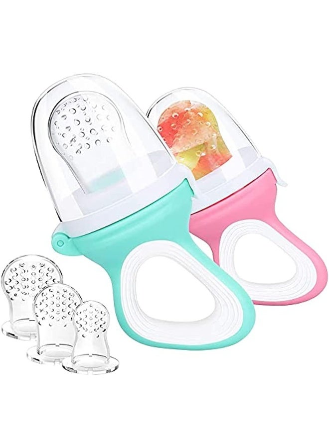 SHOWAY Baby Food Pacifier Feeder 2 Pcs With 3 Replacement Silicone Pouches Fresh Fruits Nipple Teether Toy For Toddlers Infant - Image 1