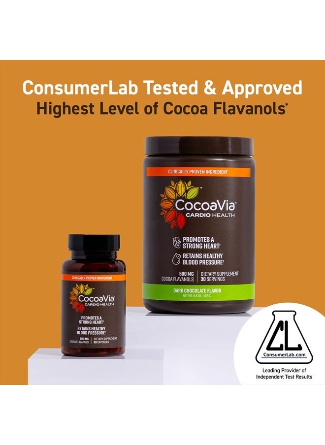 CocoaVia - Cardio Health Cocoa Powder, 30 Servings, 500mg Cocoa Flavanols, Support Heart Health, Boost Nitric Oxide, Improve Circulation, Energy, Preworkout, Vegan, Dark Chocolate Cacao - Image 1