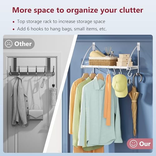 Tajsoon Over The Door Hanger with Storage Rack and 6 Hooks, Over The Door Clothes Rack for Hanging Coat, Over Door Clothes Hanger for Bathroom, Bedroom, Living Room, White - Image 5