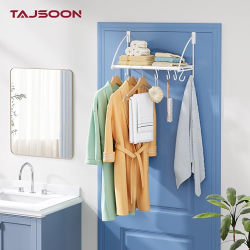 Tajsoon Over The Door Hanger with Storage Rack and 6 Hooks, Over The Door Clothes Rack for Hanging Coat, Over Door Clothes Hanger for Bathroom, Bedroom, Living Room, White - Image 2