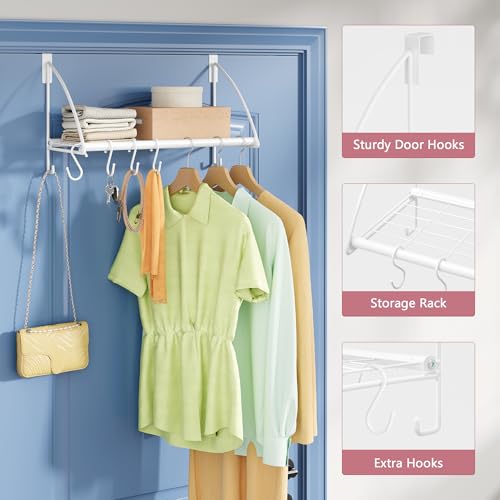 Tajsoon Over The Door Hanger with Storage Rack and 6 Hooks, Over The Door Clothes Rack for Hanging Coat, Over Door Clothes Hanger for Bathroom, Bedroom, Living Room, White - Image 4