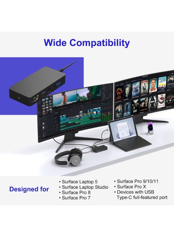 Rocketek 11-in-1 Docking Station Hub – Rocketek USB-C PD 100W Hub with Dual HDMI, RJ45 Ethernet (10/100Mbps), SD/TF Card Reader, 3x USB3.0 Ports, Plug & Play Surface Dock - Image 3