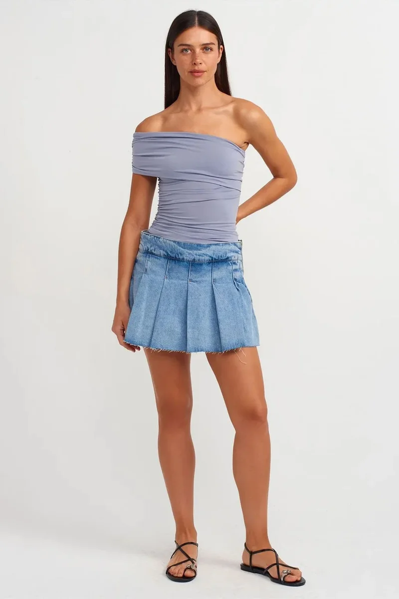 Dilvin Periwinkle Purple DILVIN Off-Shoulder Slim Fit Jersey Blouse for Women | Best Price UAE