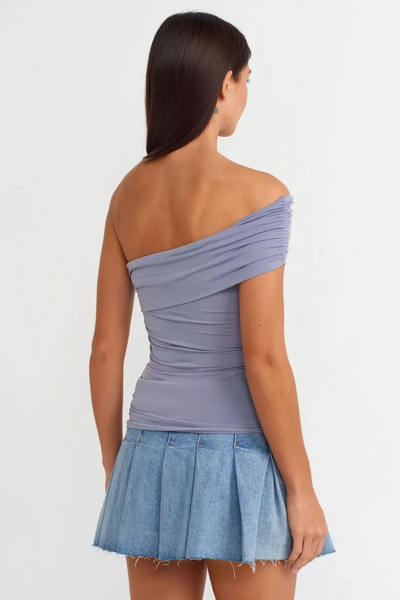 Dilvin Periwinkle Purple DILVIN Off-Shoulder Slim Fit Jersey Blouse for Women | Best Price UAE