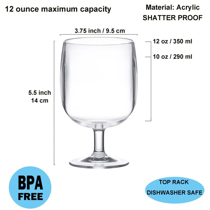 KX-WARE Classic Acrylic All-Purpose Wine Glasses, 12-ounce Plastic Stem Wine Glasses, set of 8 Clear - Image 2