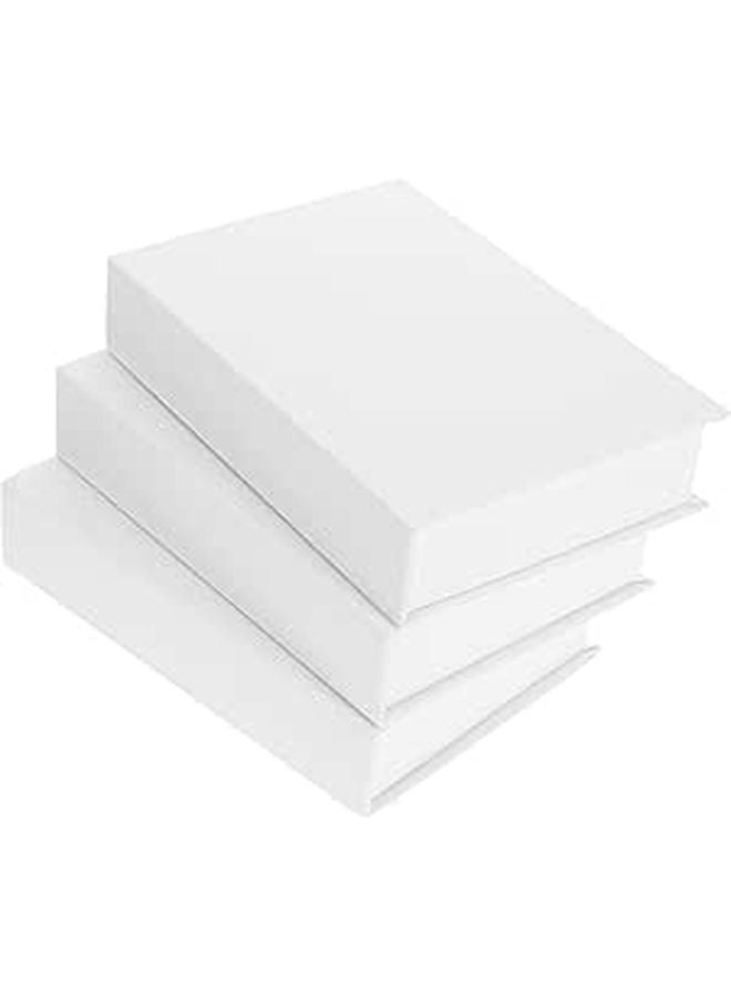 3Pcs White Linen Faux Book Storage Boxes 22x15x4 5cm Decorative Containers - Image 1