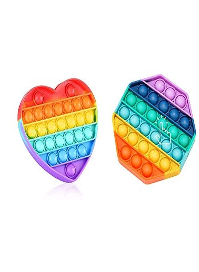 VikriDA Rainbow Fidget Popping Sounds Toy, BPA Free Silicone, Sensory Toy for Kids - Pack of 2 (Octagone and Heart) - Image 1