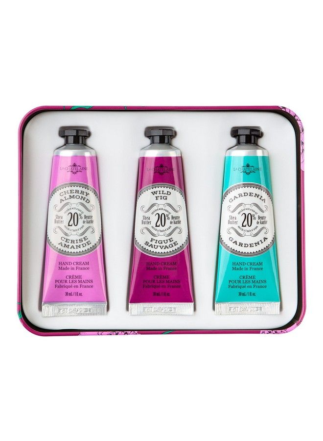 La Chatelaine Hand Cream Trio Tin Gift Set Valentines Day Gift For Her Plantbased Made In France With 20% Organic Shea Butter & Argan Oil 3 X 1 Fl Oz (Cherry Almond Wild Fig & Gardenia) - Image 3