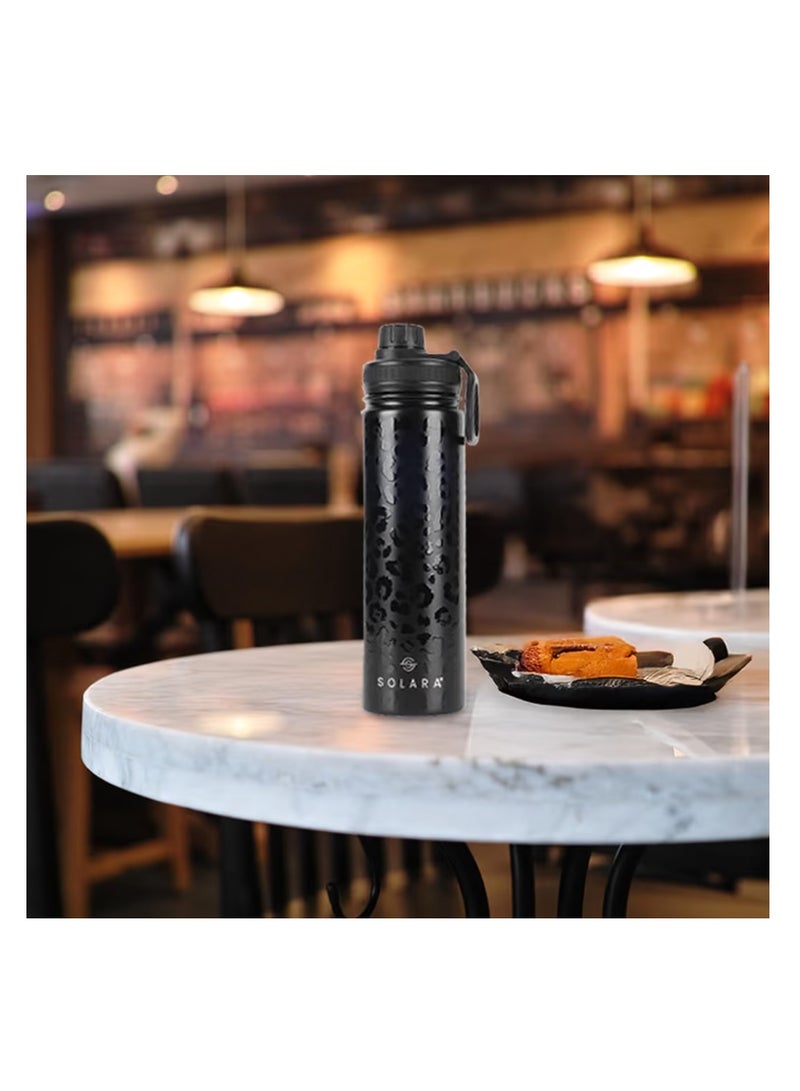 SOLARA زجاجة مياه معزولة من SOLARA بسعة 650 مل، مصنوعة من الفولاذ الحراري (Thermosteel) للمشروبات الساخنة والباردة — مناسبة للسفر، المنزل، المكتب، المدرسة، الصالة الرياضية وللكبار — زجاجة مزودة بماصة شرب (Sipper) — تصميم "الرخام الأسود" - Image 1