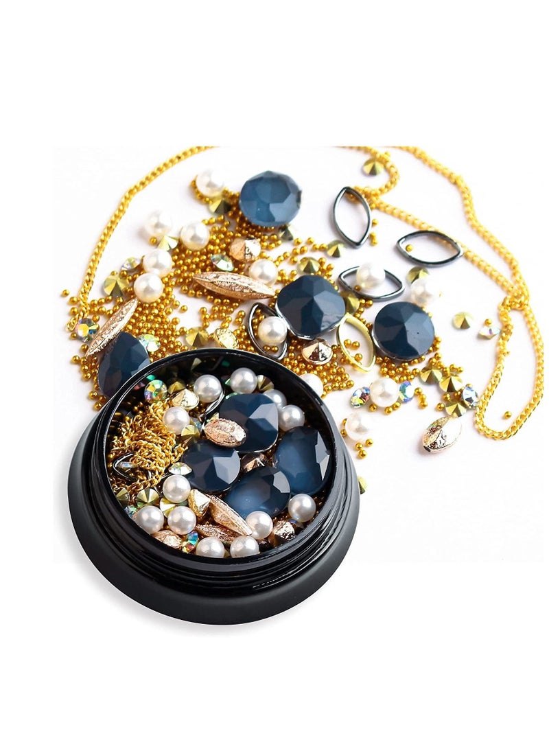 SYOSI 3D Nail Charms, Gold Nail Studs Nail Art Rhinestone Nail Jewels Gem Pearls Nail Decoration Kit With 1Pcs Tweezers, Picker Pencil 6 Boxes for Nail Art Designs Supplies DIY Crafting - Image 4