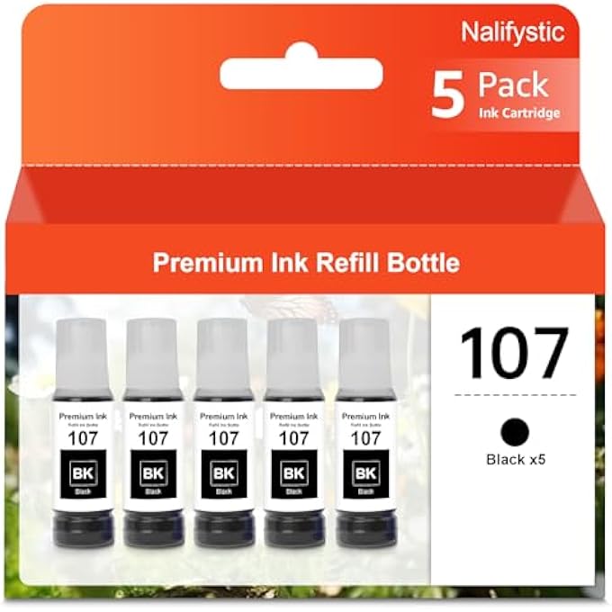COMPATIBLE WITH EP 107 MULTIPACK INK BOTTLES FOR ECOTANK ET-18100 (5 BLACK) - Image 1