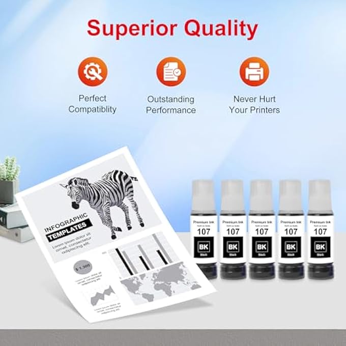 COMPATIBLE WITH EP 107 MULTIPACK INK BOTTLES FOR ECOTANK ET-18100 (5 BLACK) - Image 3