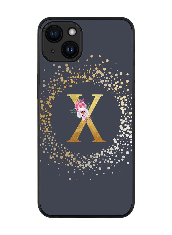 Stylizedd Cover for iPhone 15 Plus Case Rugged Black Slim fit Flexible Protective Phone CasesCustom Monogram Initial Letter Floral Pattern Alphabet - X (Grey) - Image 1
