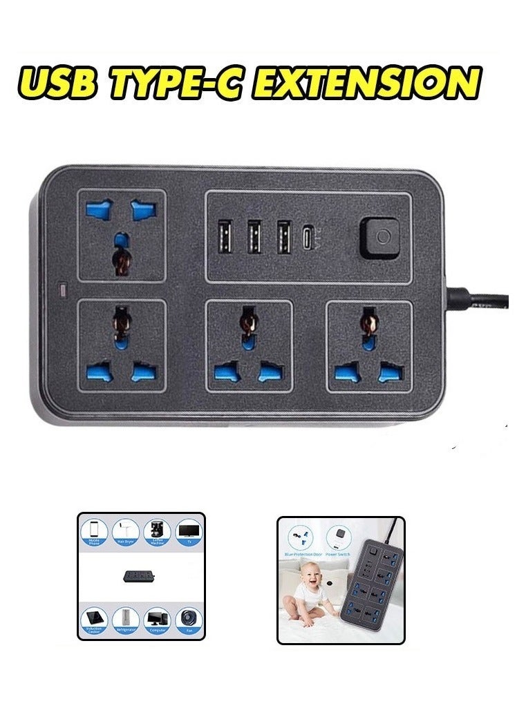 Electricity Joint & connector (4 AC ports + 3 USB Ports+1 Type-C)(633(Black)) - Image 1