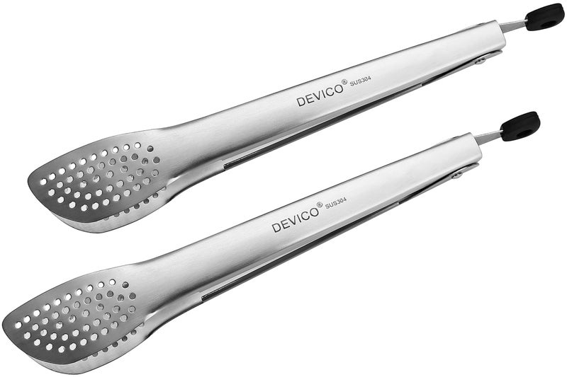 Devico Kitchen Tongs for Cooking, 2-Piece 12 inch 18/8 Stainless Steel Metal BBQ Grill Tongs with Lock - Image 1