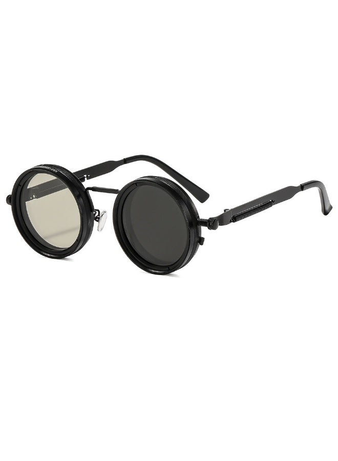 Adjustable Tint Polarized Round Sunglasses 1-9 Gears Variable ND Filter Lenses For Driving & Outdoor Sports Silver Black - Image 1