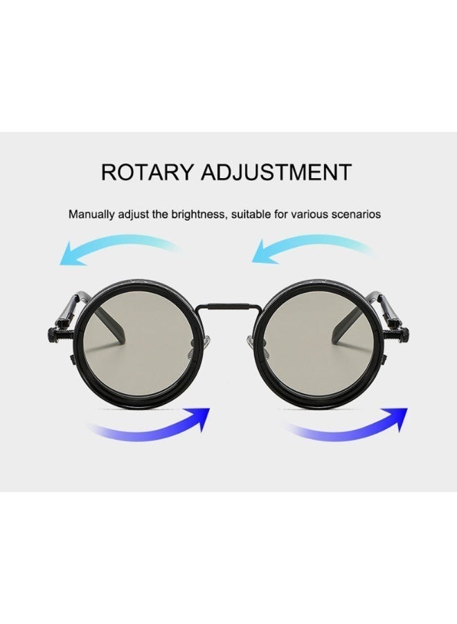 Adjustable Tint Polarized Round Sunglasses 1-9 Gears Variable ND Filter Lenses For Driving & Outdoor Sports Silver Black - Image 3